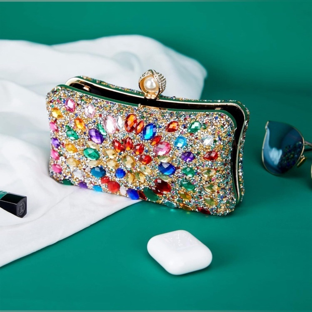 Multicolor Rhinestone Clutch w/Chain Strap - Picture 7 of 9